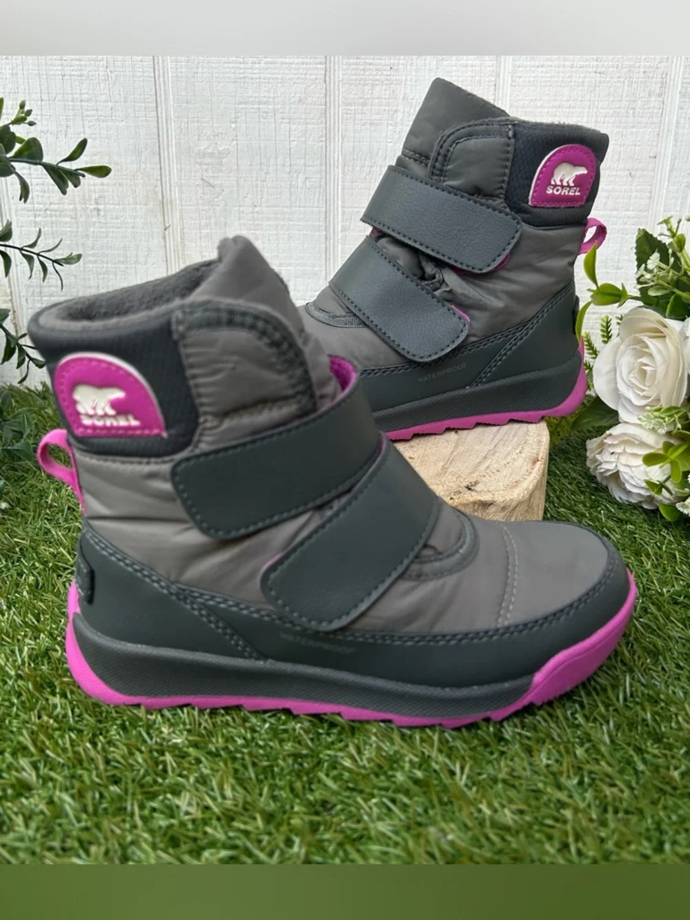 Sorel Kids Waterproof Strap Snow Boots - Gray & purple size 12toddler girls new